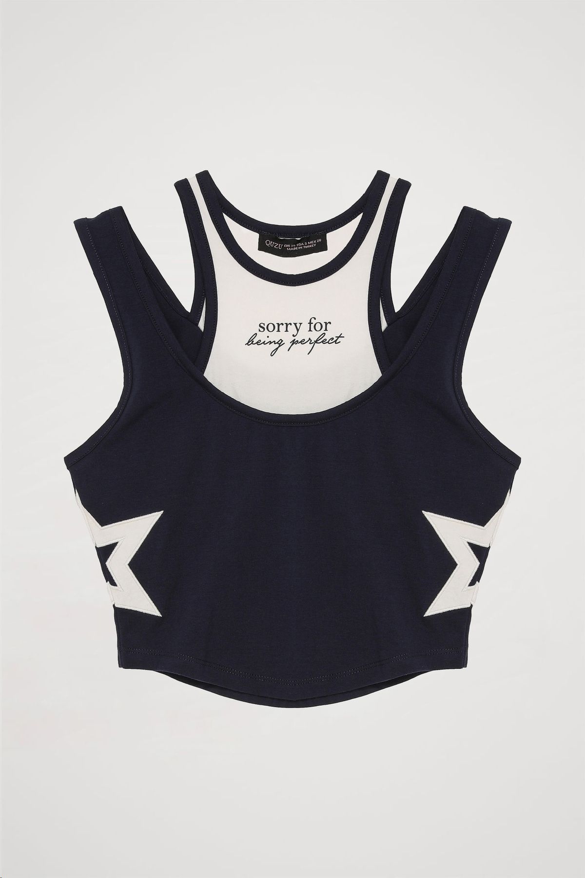 Quzu-Navy Blue Halter Neck Tank Top 1