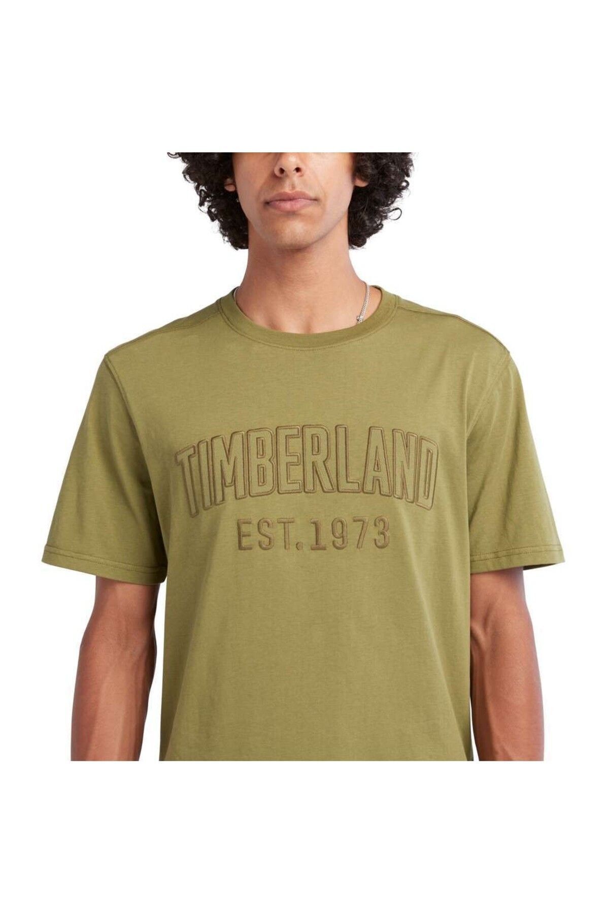 Timberland-T-shirt Modern Wash Brand Carrier Men's Khaki Round Neck T-shirt 3