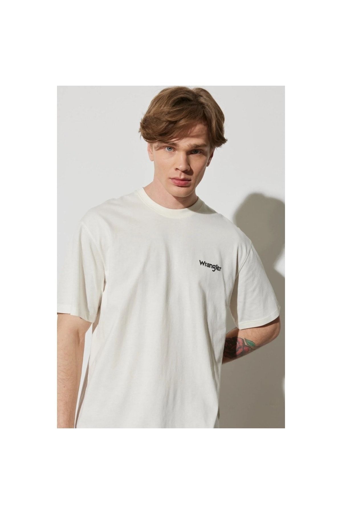 WRANGLER-Men's Ecru Crew Neck T-Shirt 2