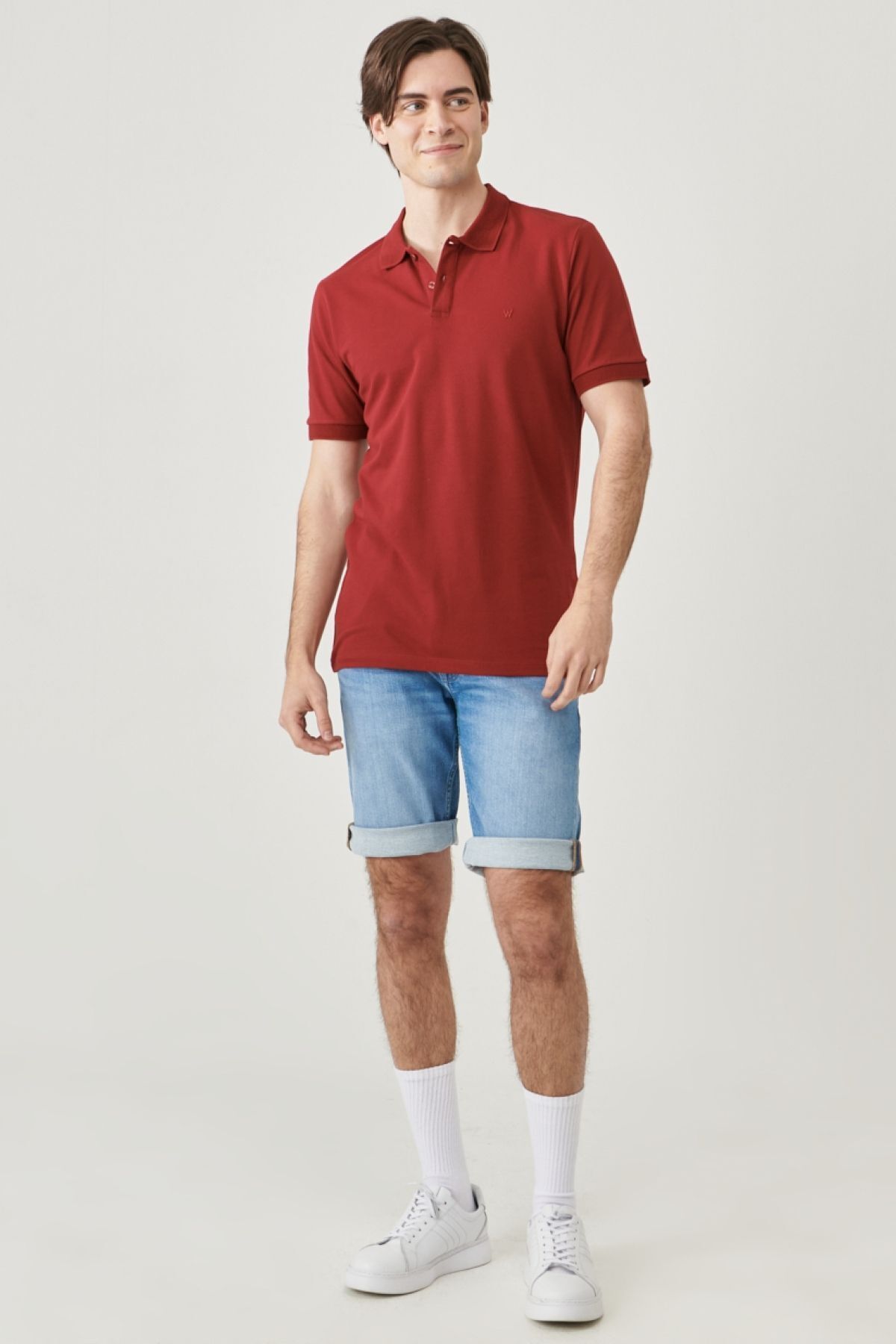 تی شرت یقه پولو قرمز مردانه دار 100% نخی معمولی متناسب با تناسب اندام Wrangler