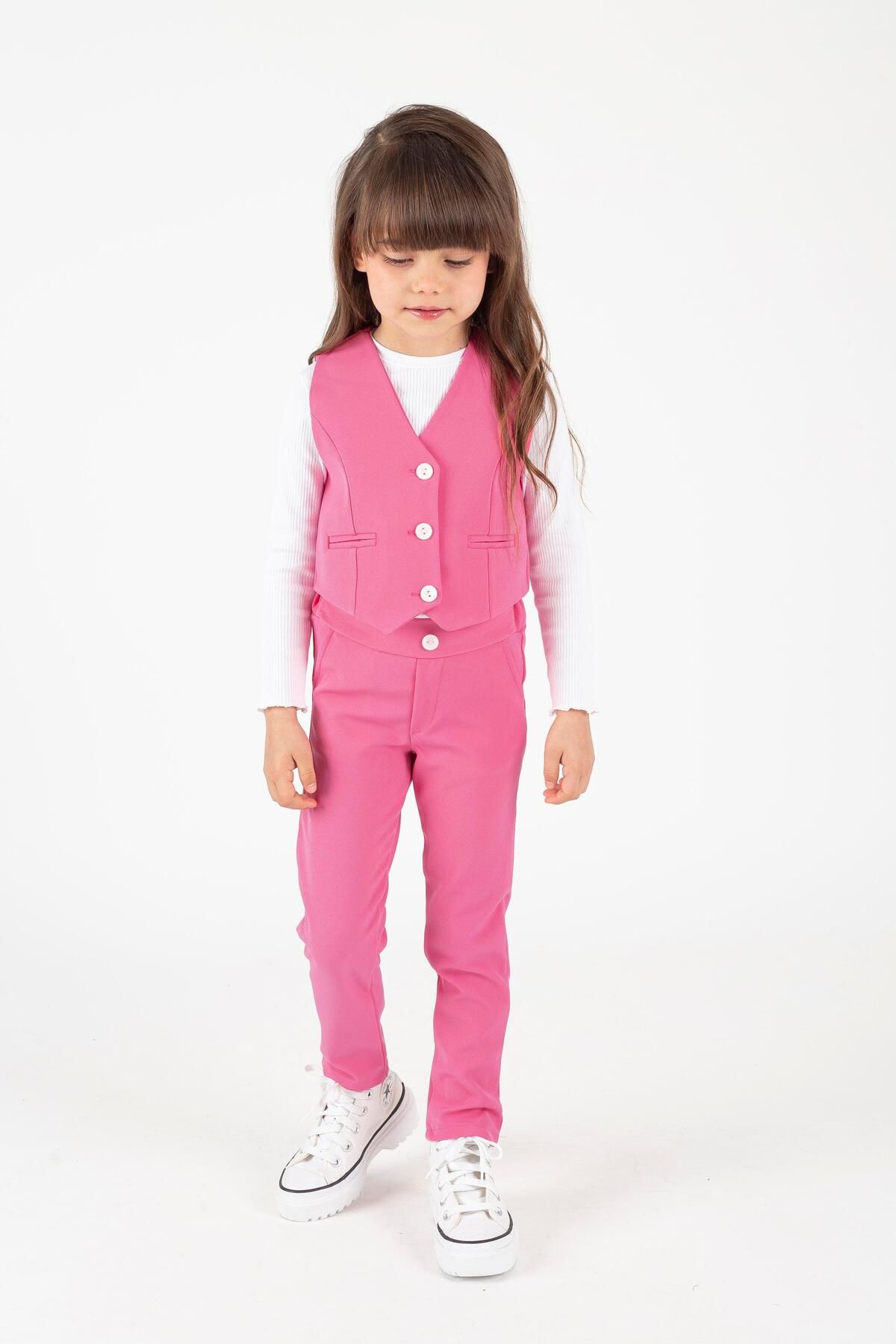 Magu-Girl's 3-Piece Set Pink Vest, Pants and Blouse 2
