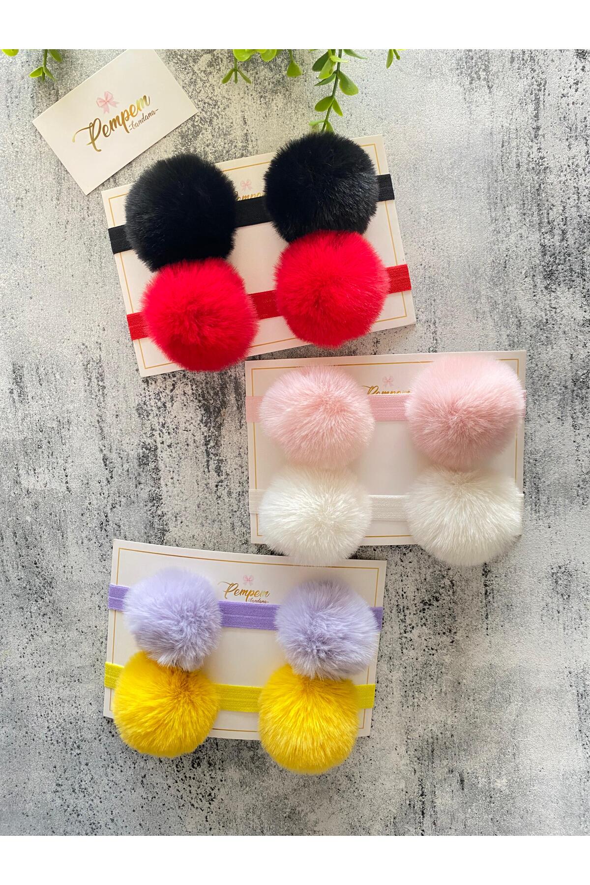 pempem bandana Kız bebek peluş  ponpon bant 6 lı bandana fotoğrafı 2 (önizleme)
