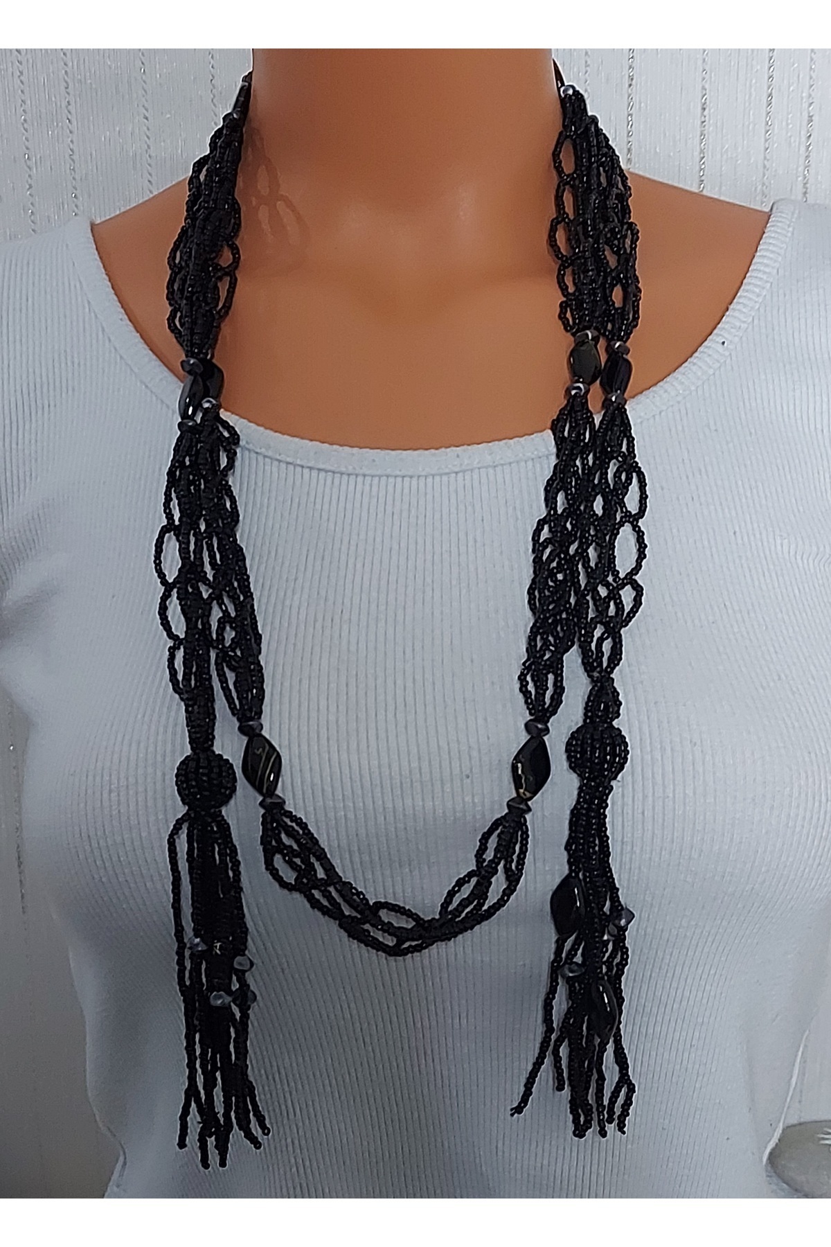 Nej-Crystal Beaded Chain Mesh Scarf (Belt Use) 1