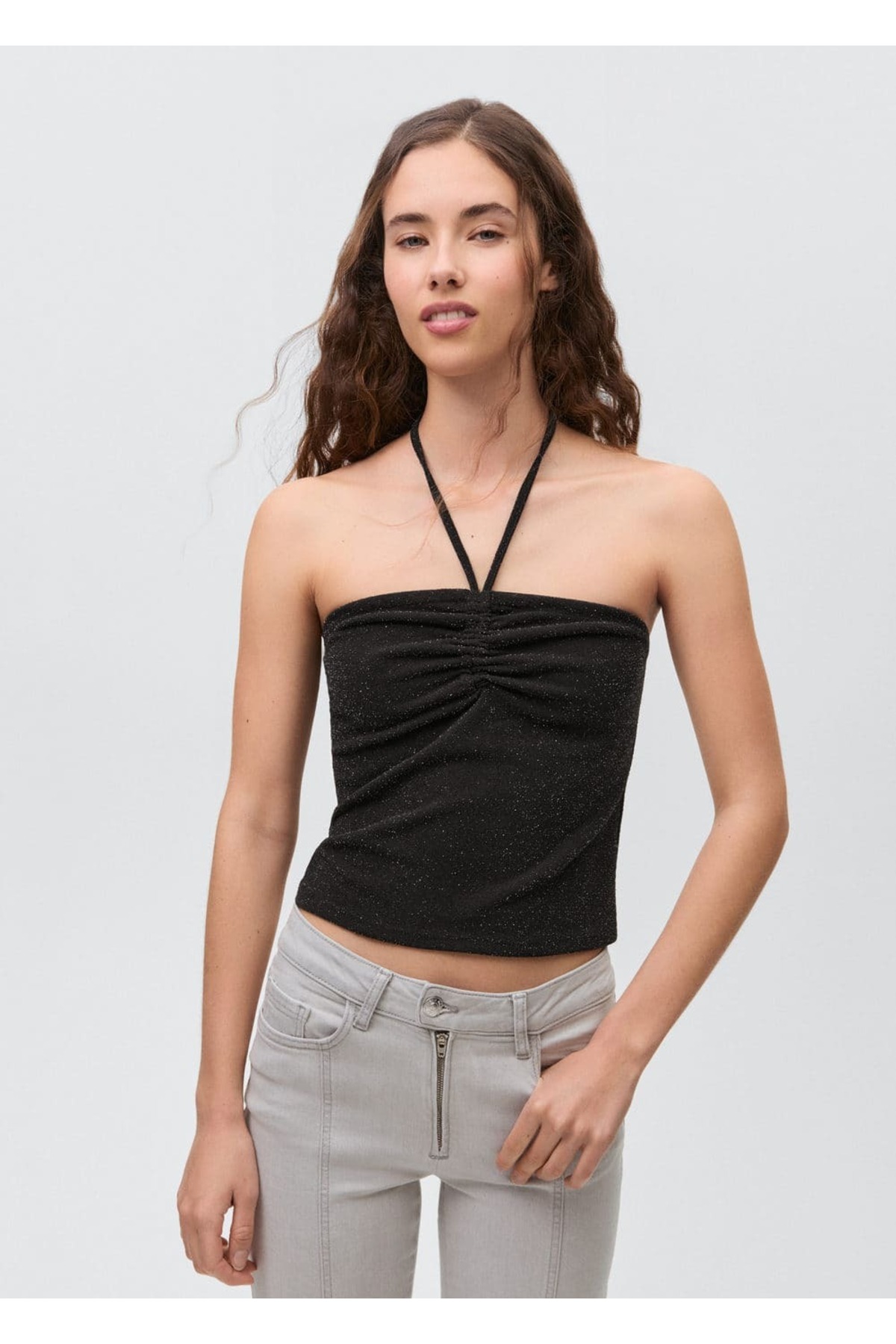 Fiyonklu askılı bluz