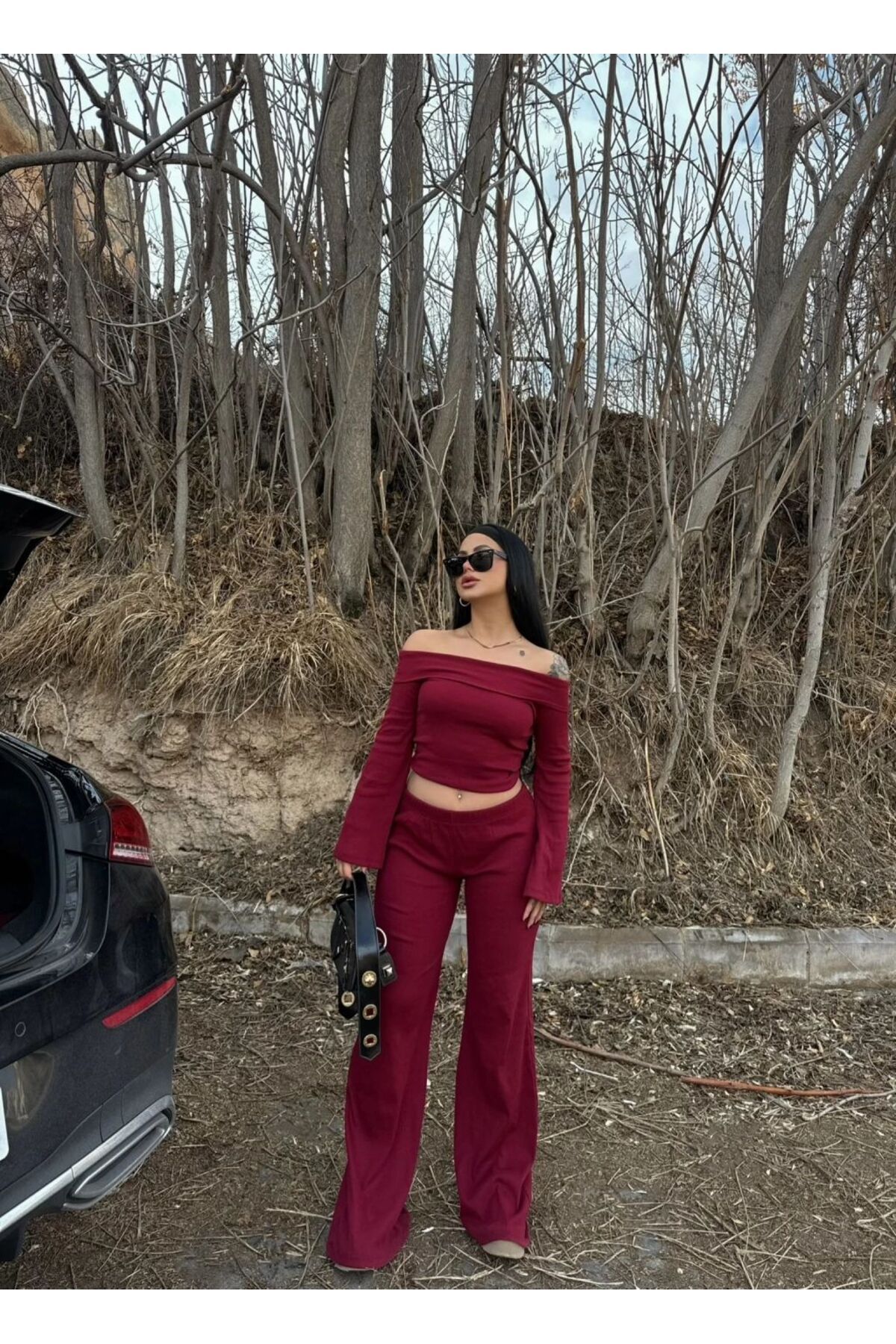 Madonna Yaka Crop Takım Kaşkorse Kumaş Standart Beden