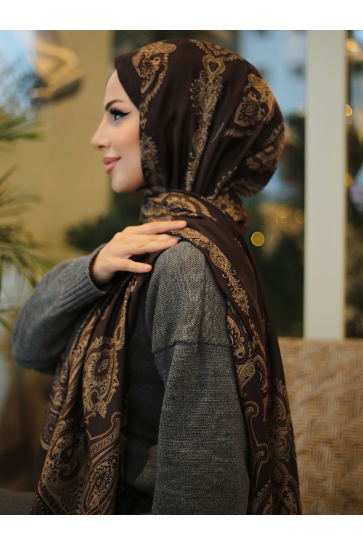 efdal şal eşarp-Vera Pattern Imported Cotton Shawl 3