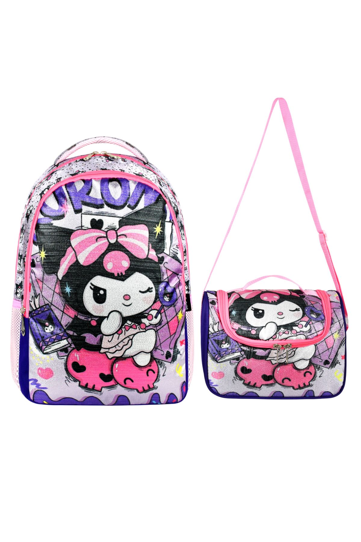 Roxy-Silvery Kuromi Purple Primary School and Thermal Lunch Box Set 1