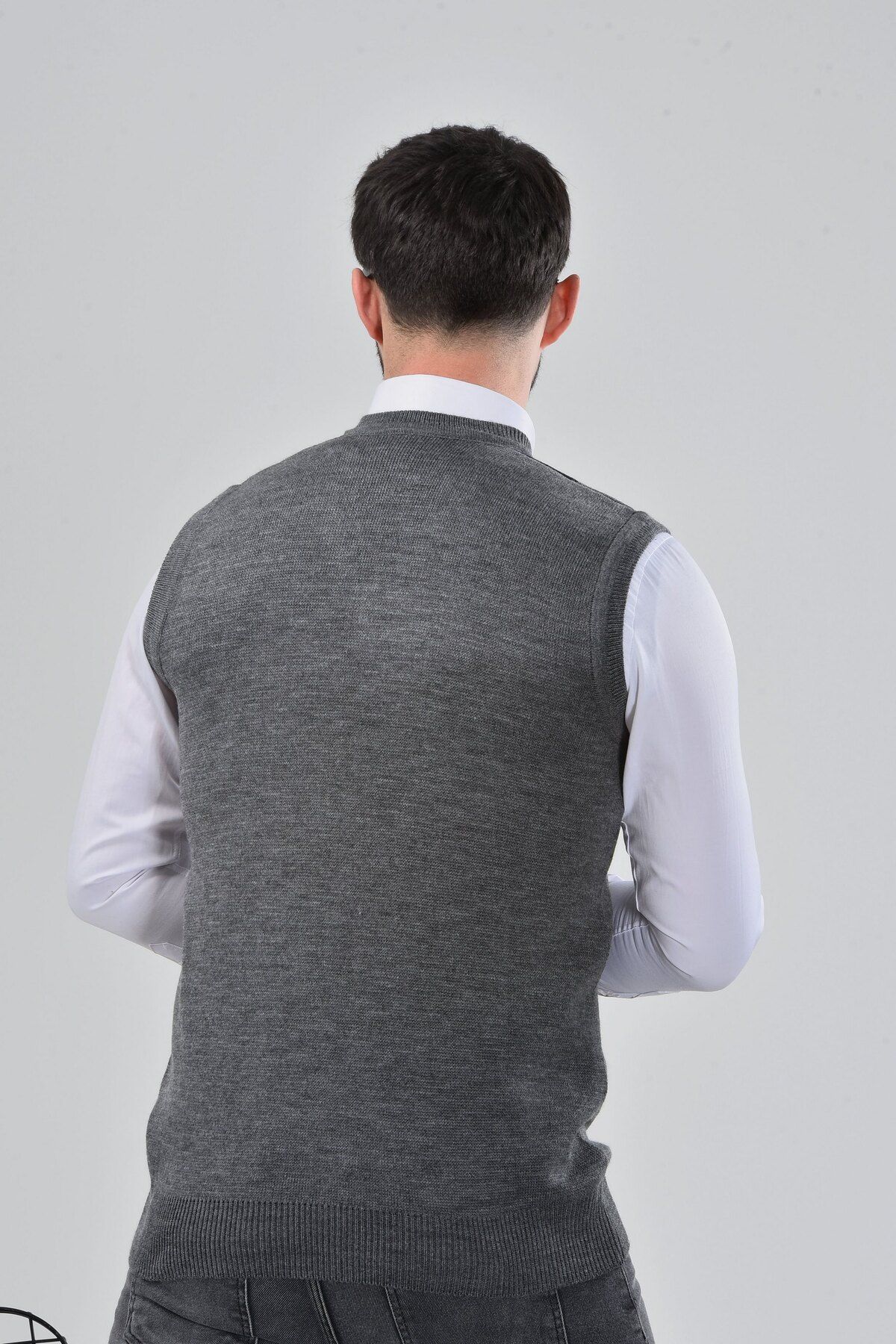 HEDEFNUR TEKSTİL-Men's and Middle-Aged Diamond Patterned Winter Thick Knitwear V-Neck Knitwear Sweater 3