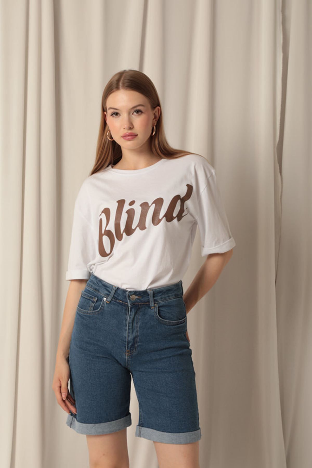 E-RICH Denim Kumaş Kadın Mavi Şort