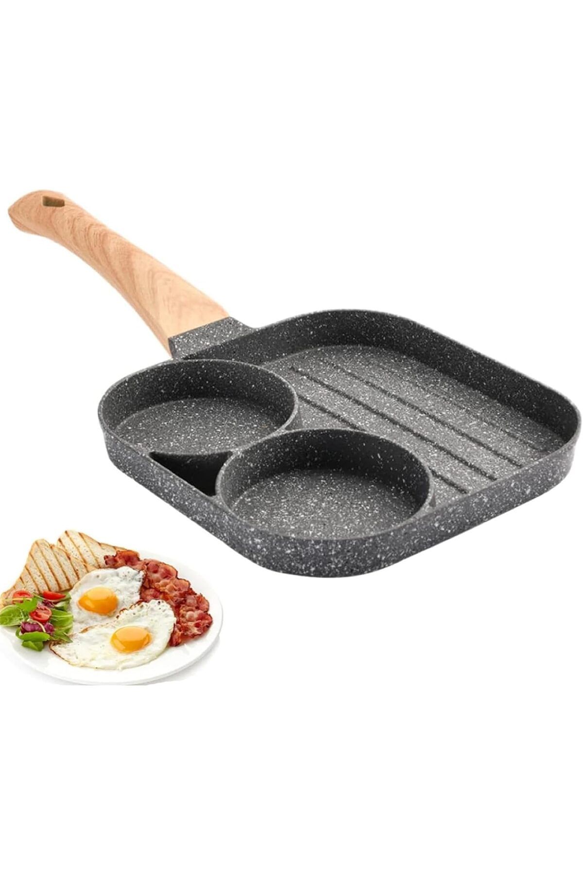 AWH-3-Section Nonstick Egg Frying Pan, 3-in-1 Grill Pan for Steak, Sausage & Omelette (Black) 1