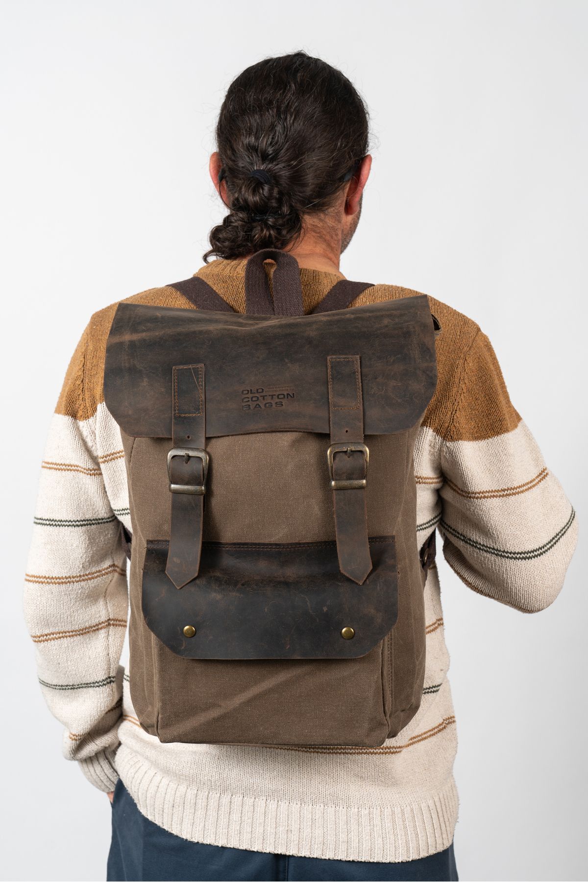 Old Cotton-Genuine Leather Canvas Backpack - Detailed and Compartment for Travel, School, and Trekking 2