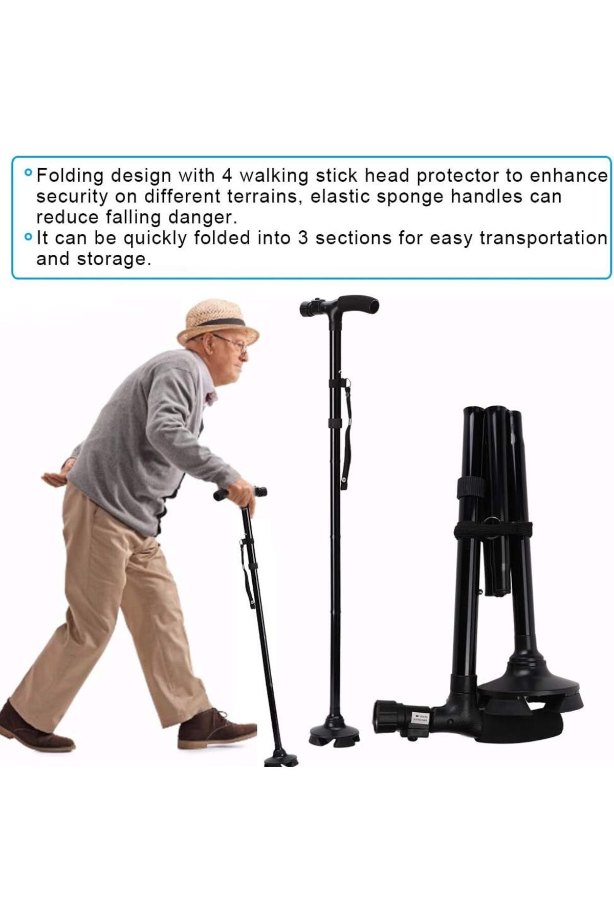 AWH-Collapsible Cane, Anti-Shock Foldable Walking Stick, Balancing Mobility Aid for Elderly 8