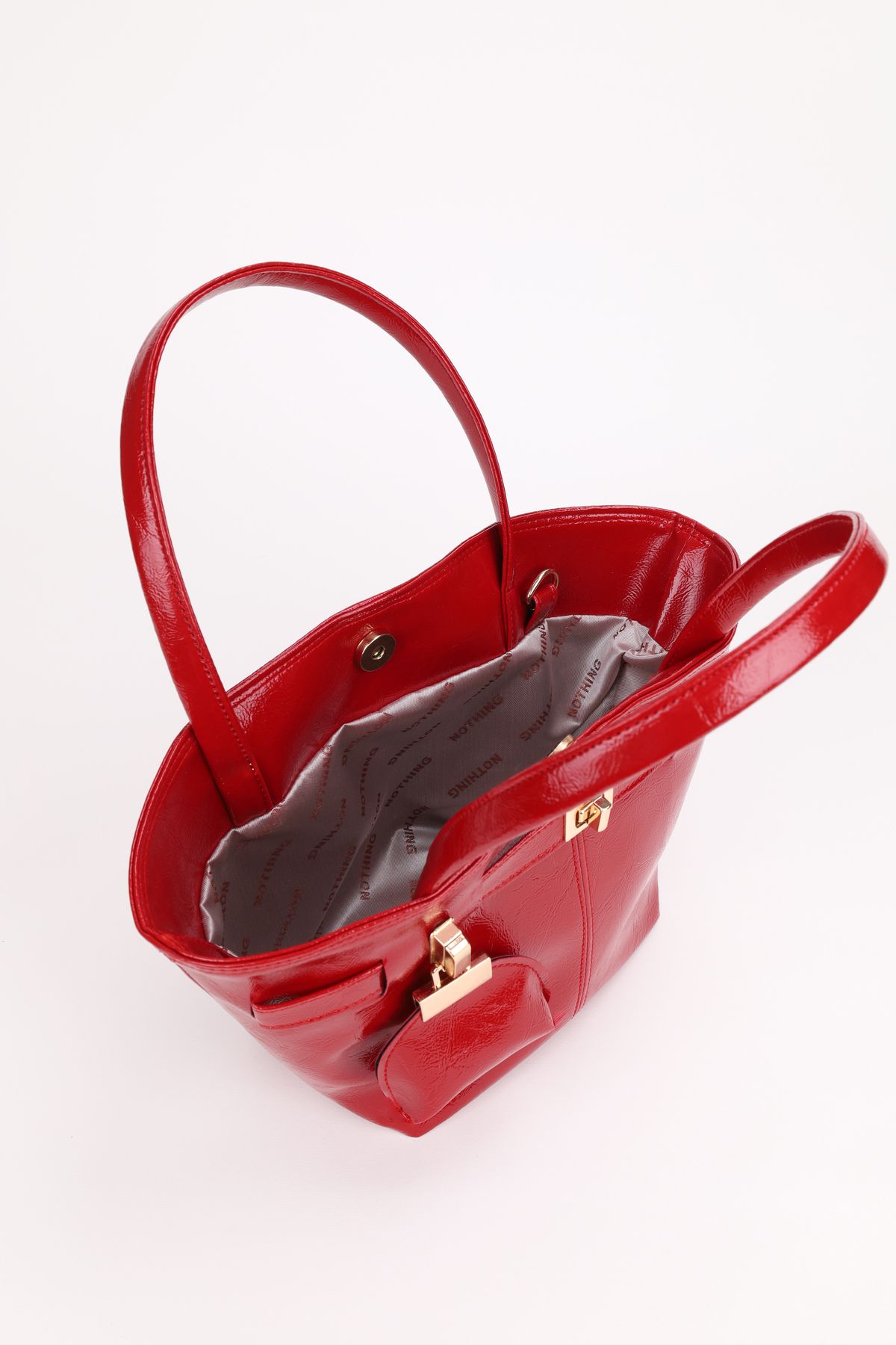 NOTHING-Red Patent Leather - Magnet Hand and Shoulder Bag Samira with Charm Detail 6