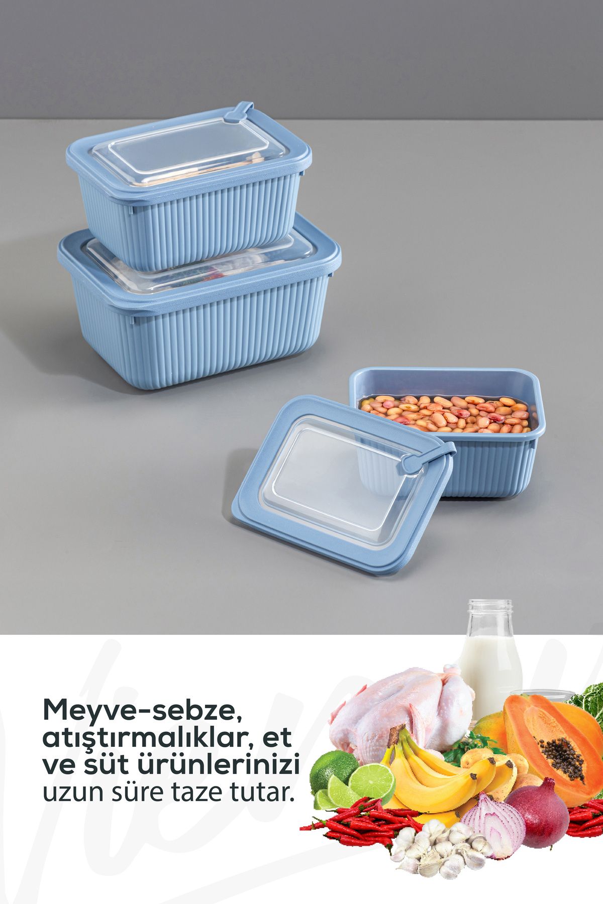 Vienev-Blue 3-Piece Vip Rectangular Microwave & Diffuse Suitable 3-Piece Diaper Set 1750/1050/600 ml 6