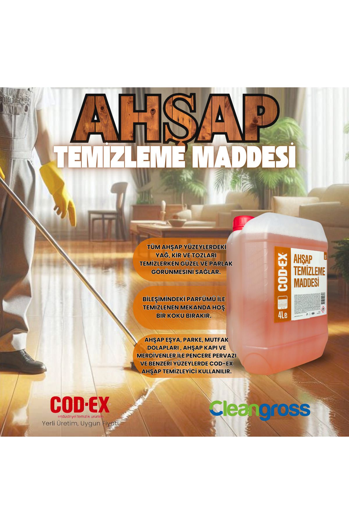 COD-EX Parke Laminat ve Ahşap Temizleme Parlatma Maddesi 4 Litre