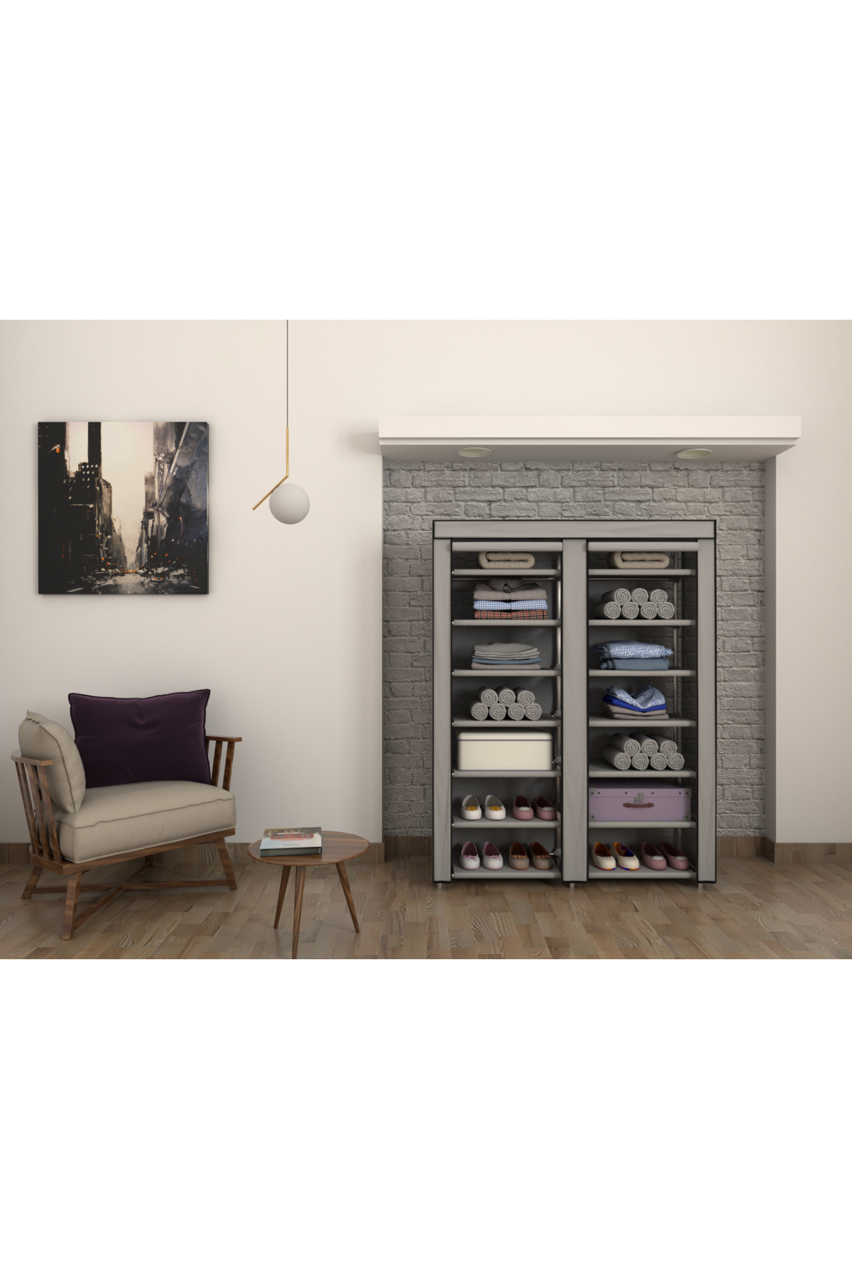 BurakBezDolap İki Bölmeli Plastik Profilli Kumaş Raflı Çok Amaçlı Bez Dolap Ayakkabılık