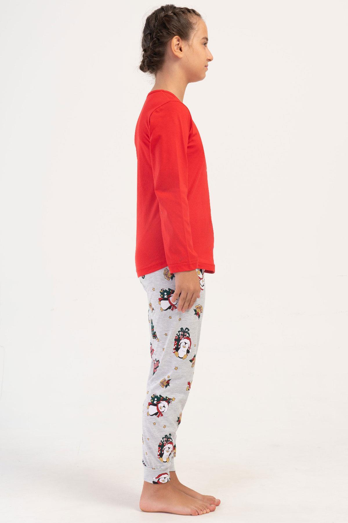 VİENETTA-Girl Long Sleeve Red Pajamas Suit C0T3N3O504 2