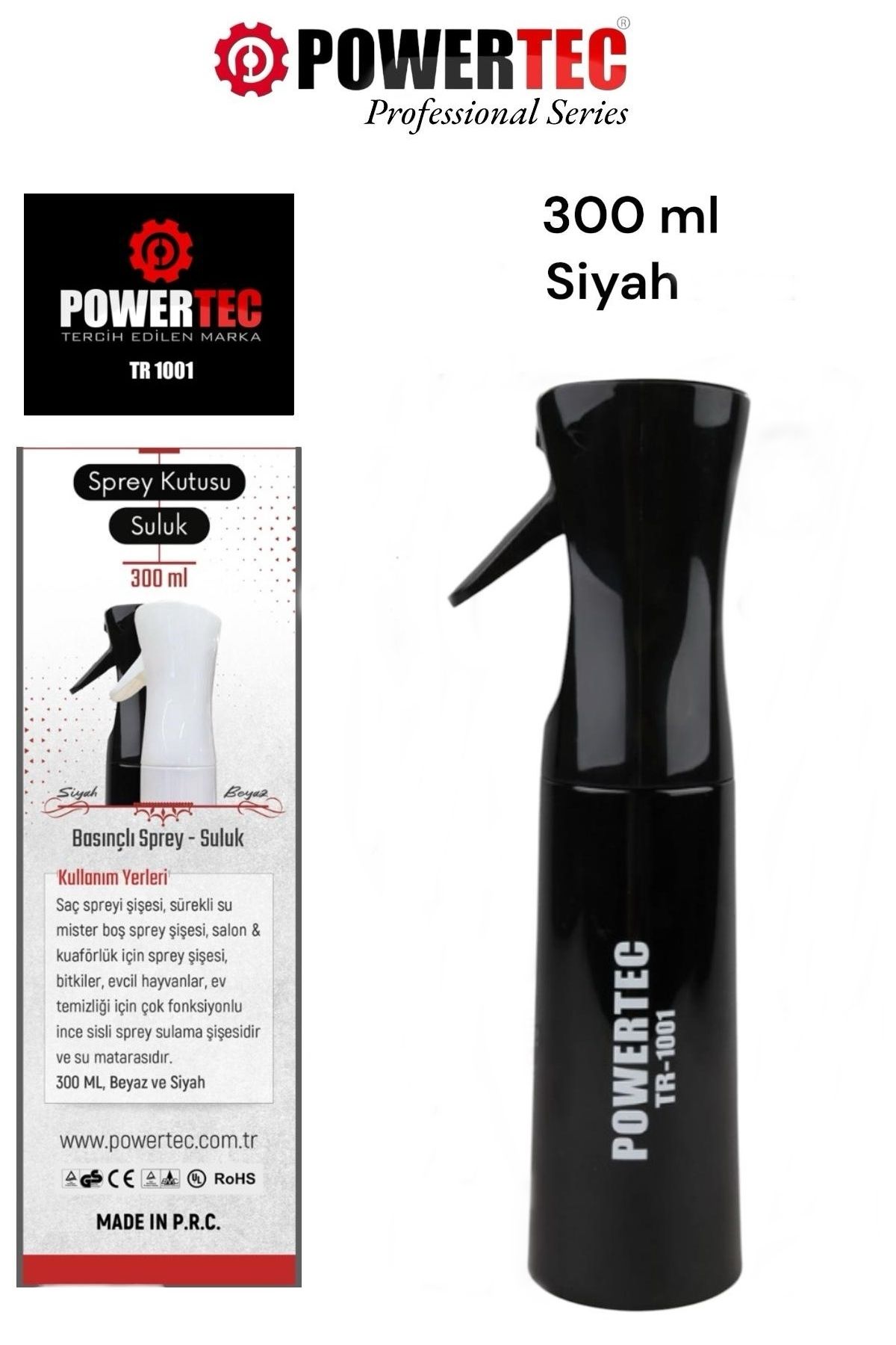 POWERTEC Tr-1001 Suluk - Basınçlı Çok Fonksiyonlu Salon&kuaför Suluğu Sprey 300 ml ( Siyah )
