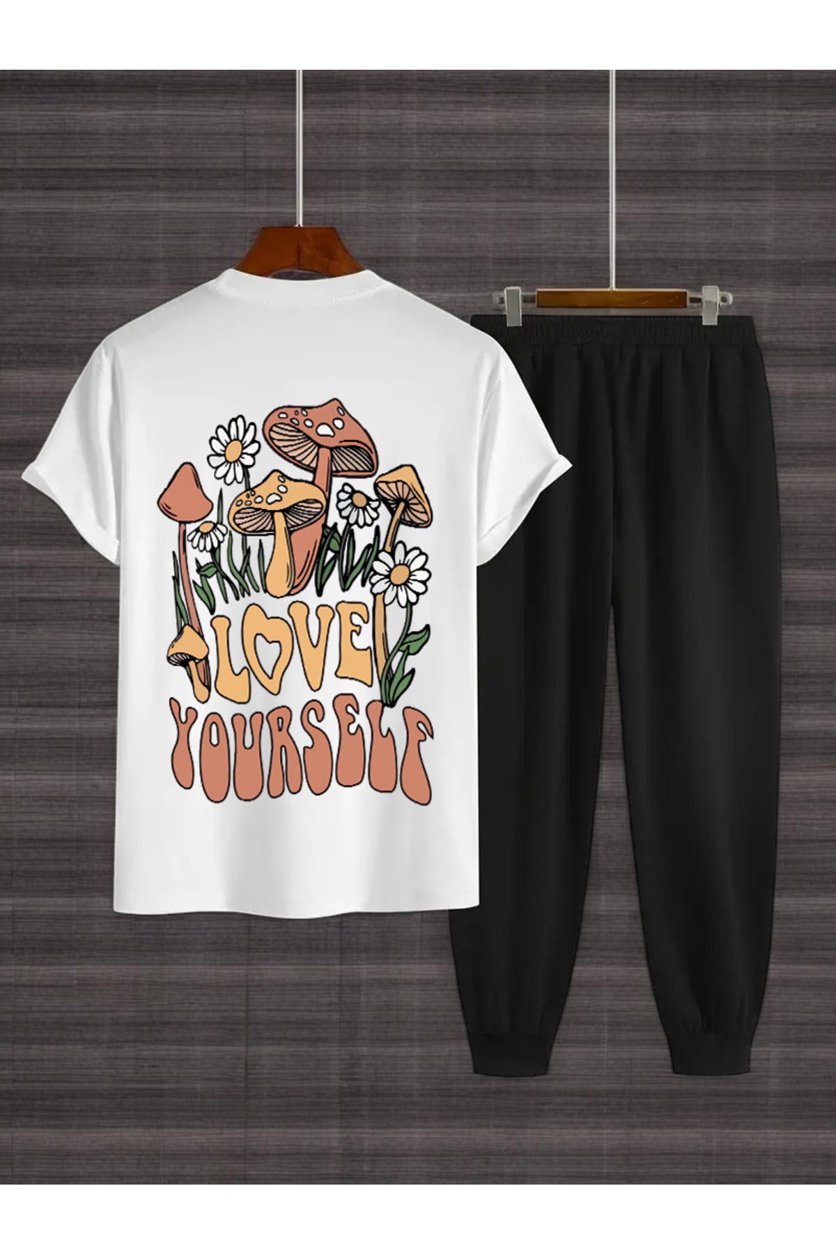 uyguntarz Bedrucktes Zweiteiliges Unisex-trainingsanzugset „love Yourself“. für Jugend Unisex - XL