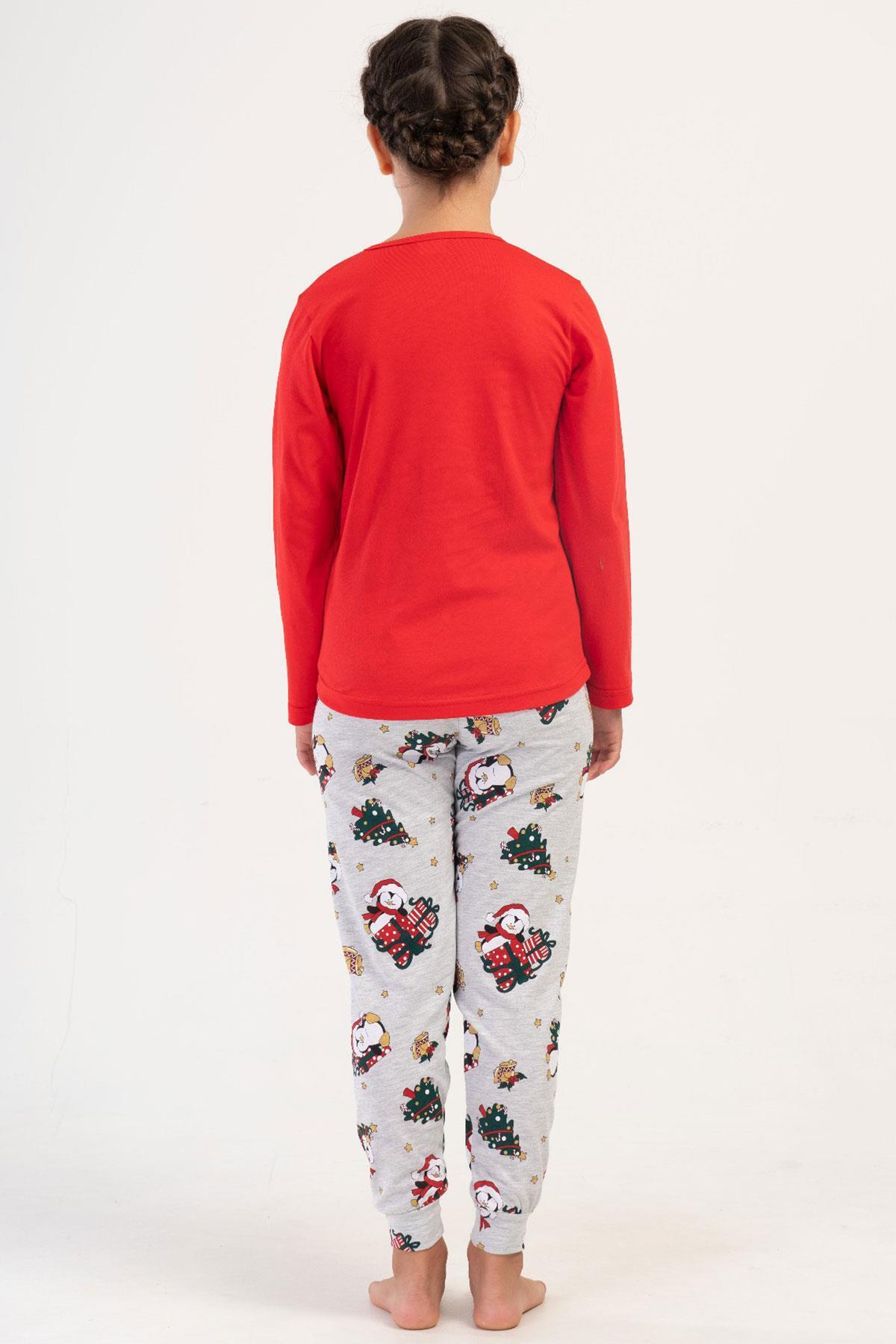 VİENETTA-Girl Long Sleeve Red Pajamas Suit C0T3N3O504 4