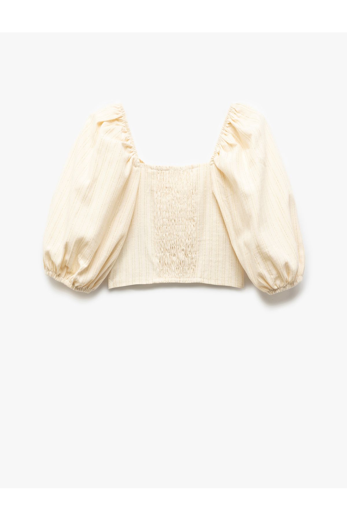 Koton-Cotton Balloon Sleeve Crop Blouse with Drawstring Detail 2