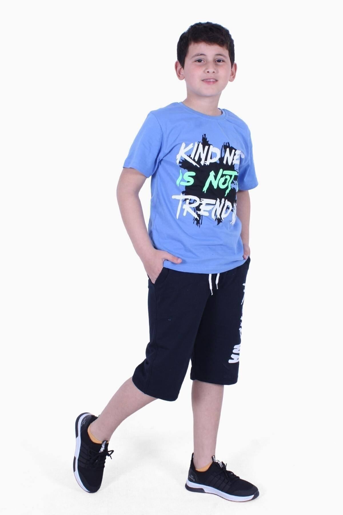 FYK KİDS-Kind Nes-trend Wa Text Printed Boy's Capri Set 3