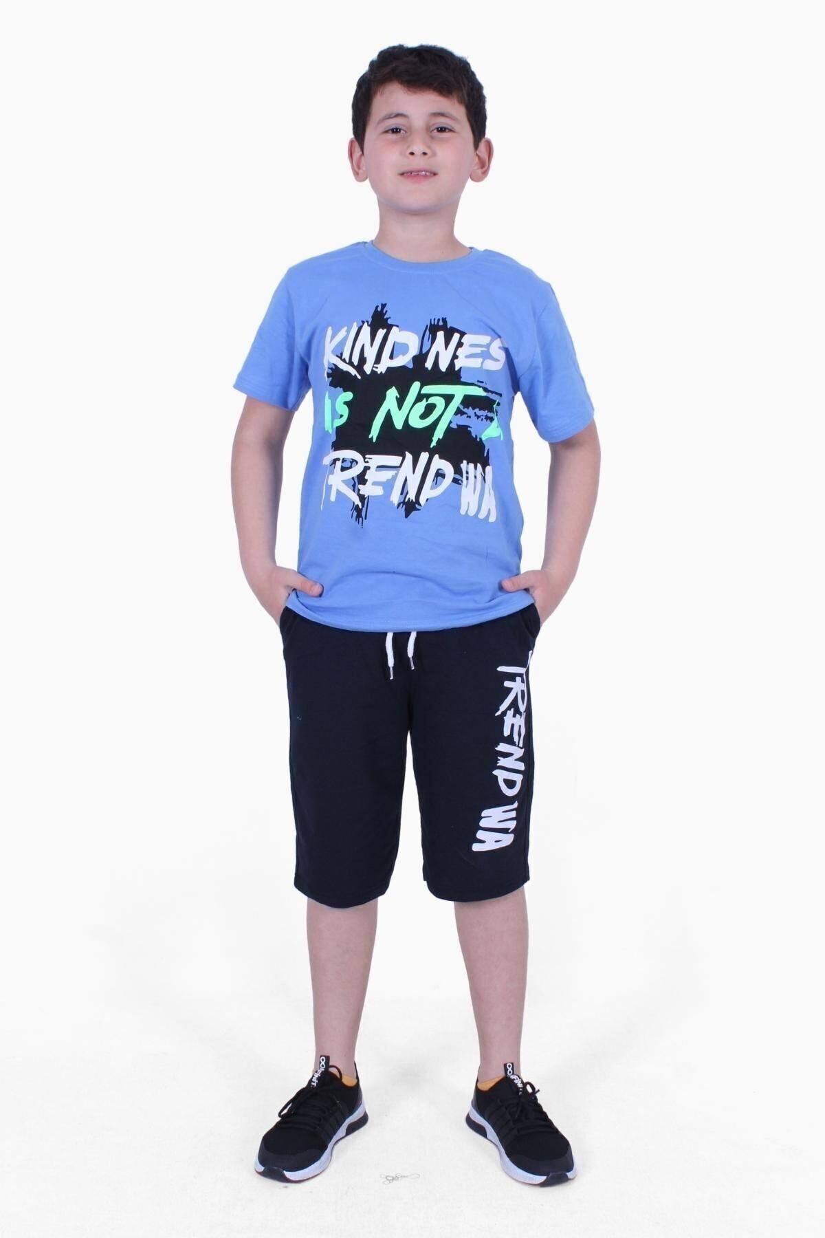 FYK KİDS-Kind Nes-trend Wa Text Printed Boy's Capri Set 2