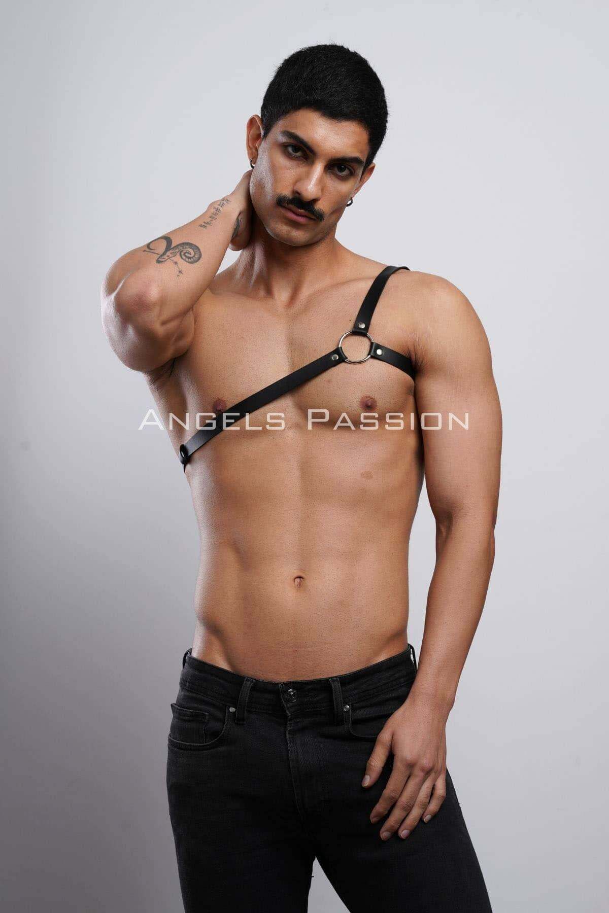 Angels Passion Tek Omuz Erkek Deri Harness-Dansçı Deri Giyim-Erkek Dansçı Ürünleri