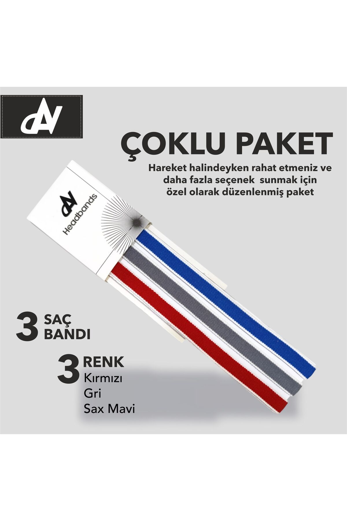 DAVSPOR Elastik Kaydırmaz Silikonlu Unisex Saç Bandı Headband 3'lü Paket