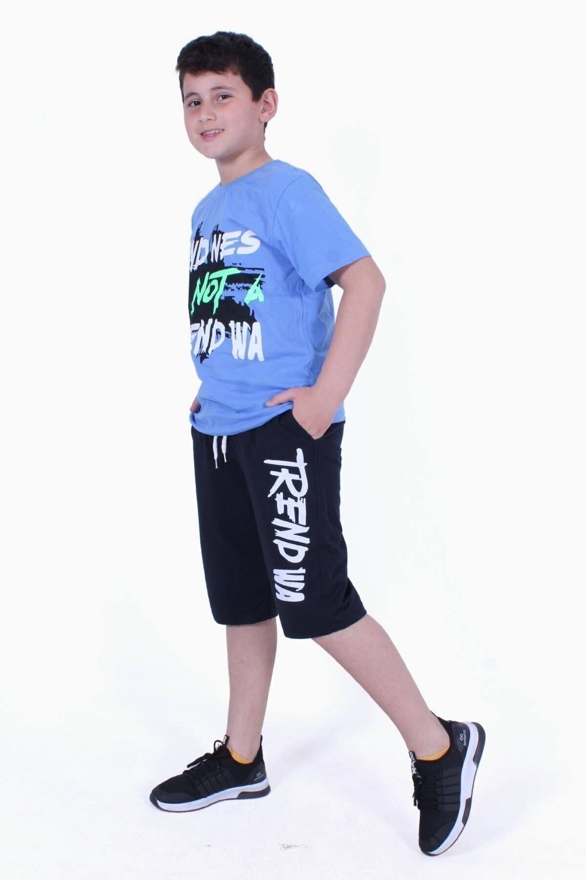 FYK KİDS-Kind Nes-trend Wa Text Printed Boy's Capri Set 1