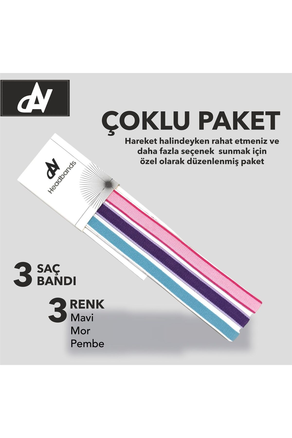 DAVSPOR Elastik Kaydırmaz Silikonlu Unisex Saç Bandı Headband 3'lü Paket