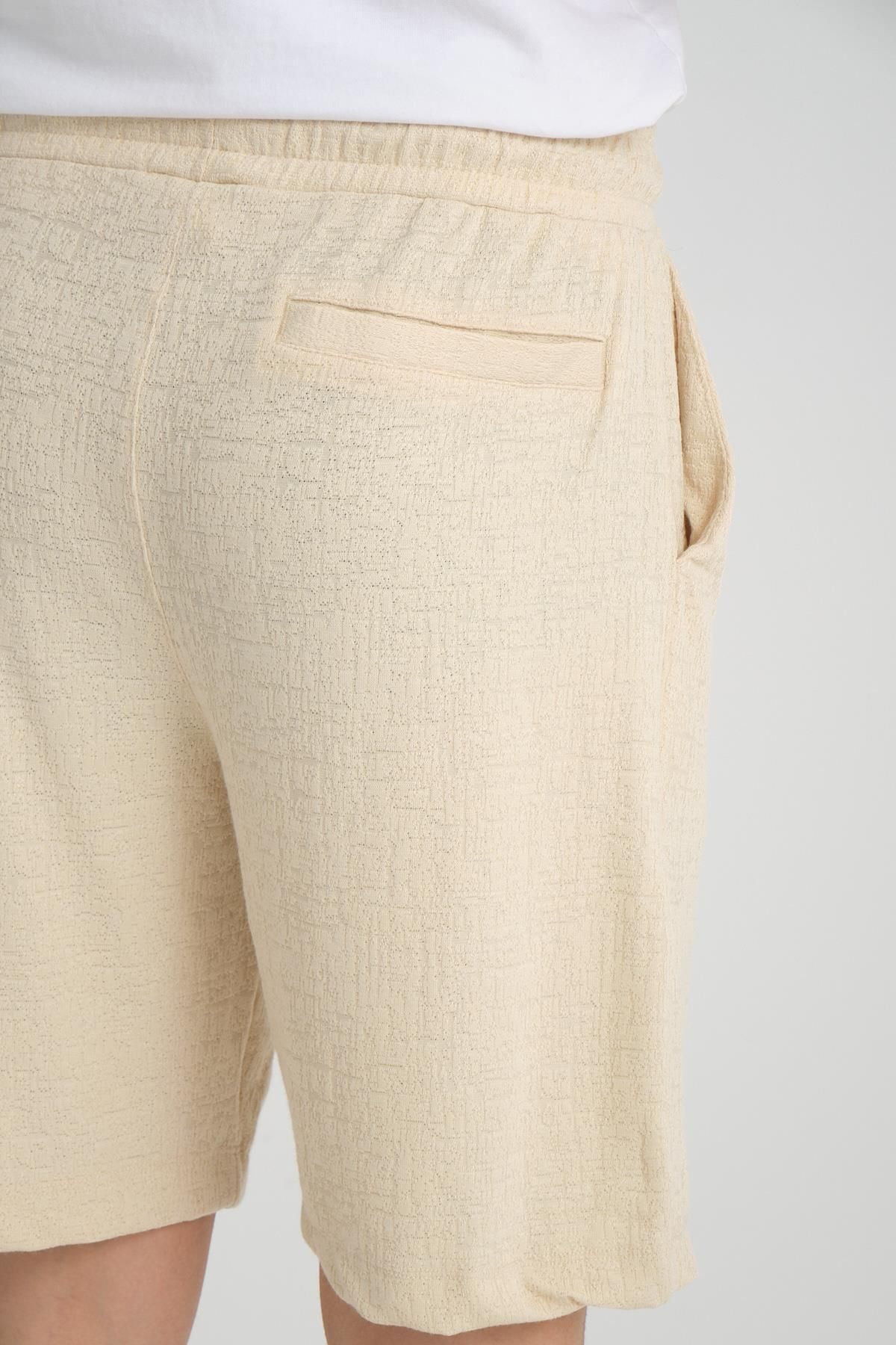 Valiberta-Beige Colored Lycra Knitted Patterned Elastic Shorts 7