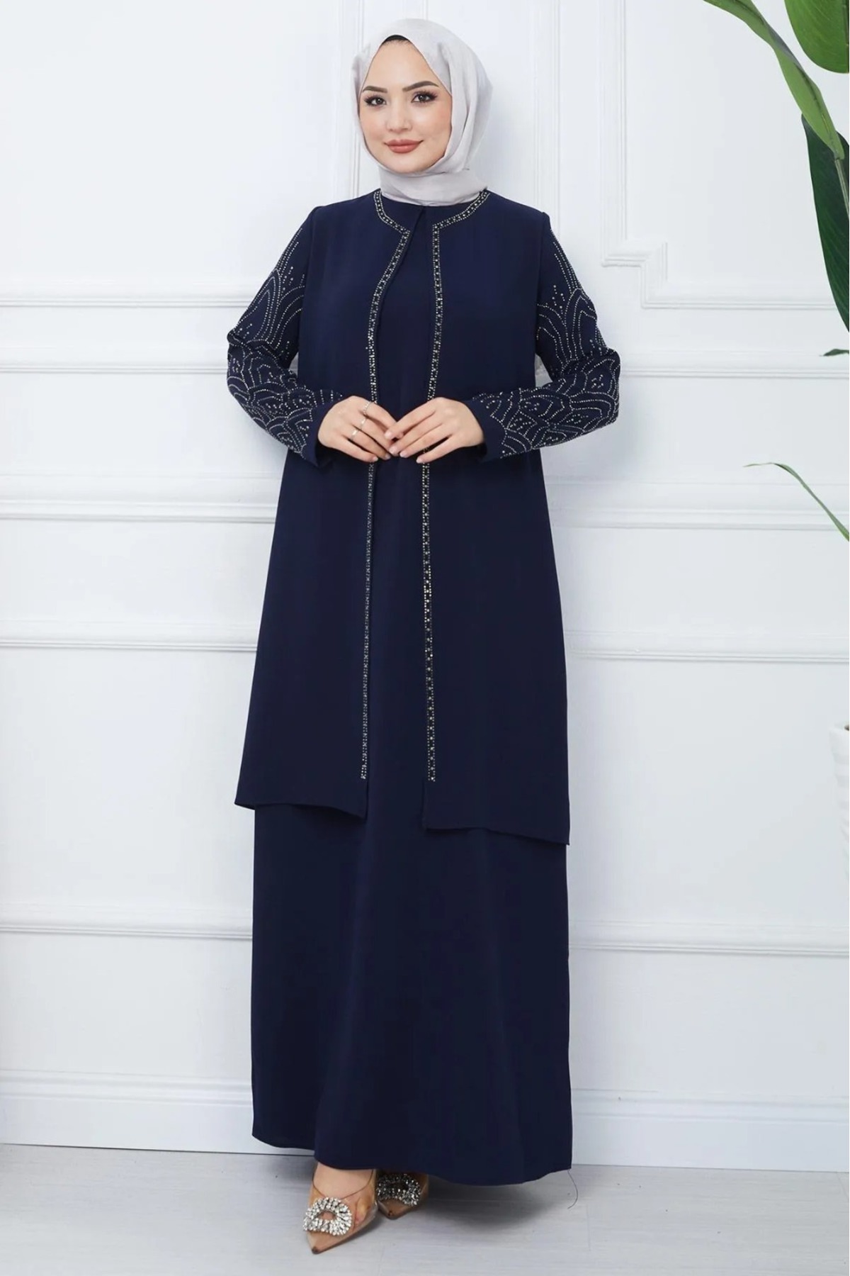 ELBİSHE  Kolu Taş Detaylı Anne Elbisesi - Görsel 5