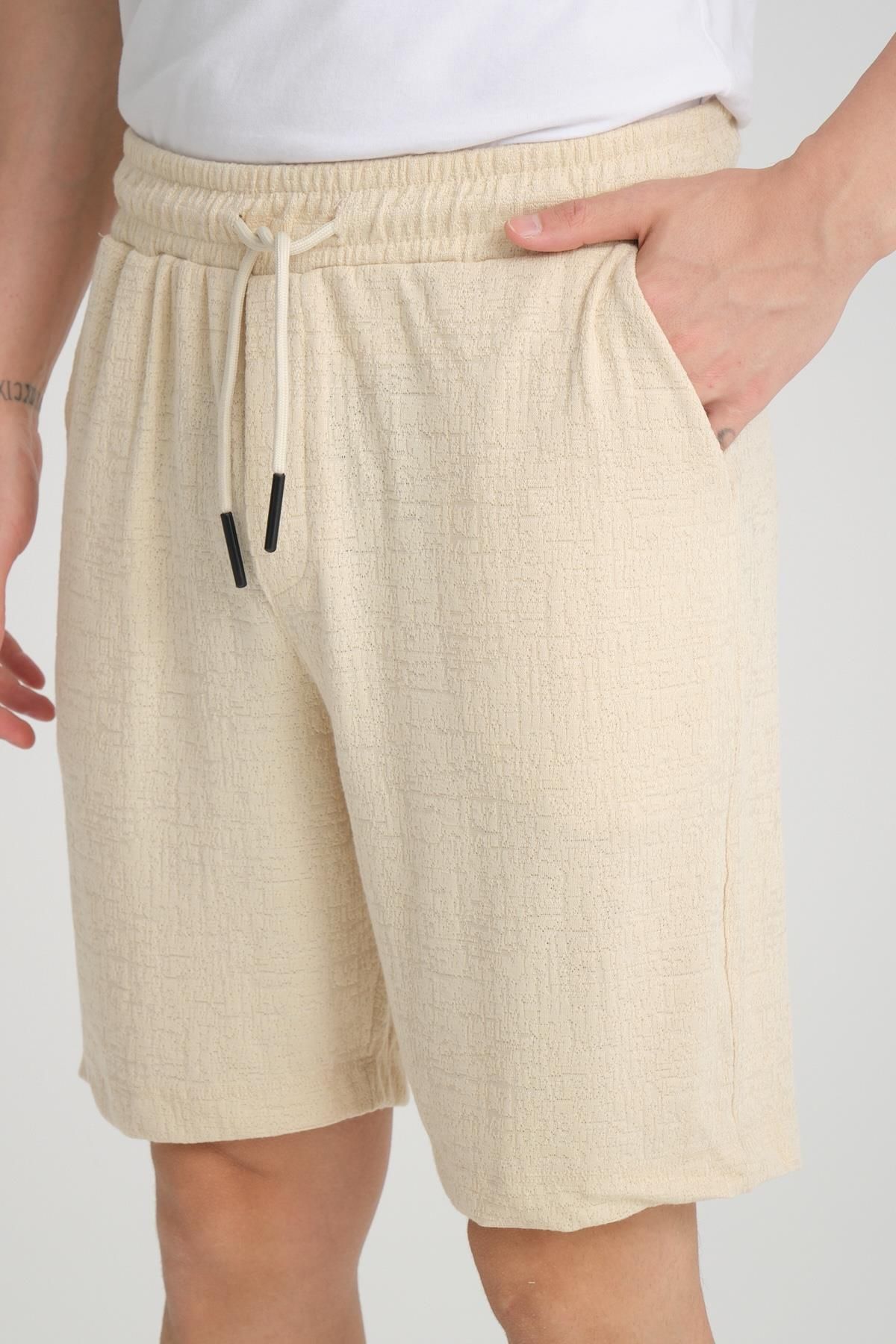 Valiberta-Beige Colored Lycra Knitted Patterned Elastic Shorts 8