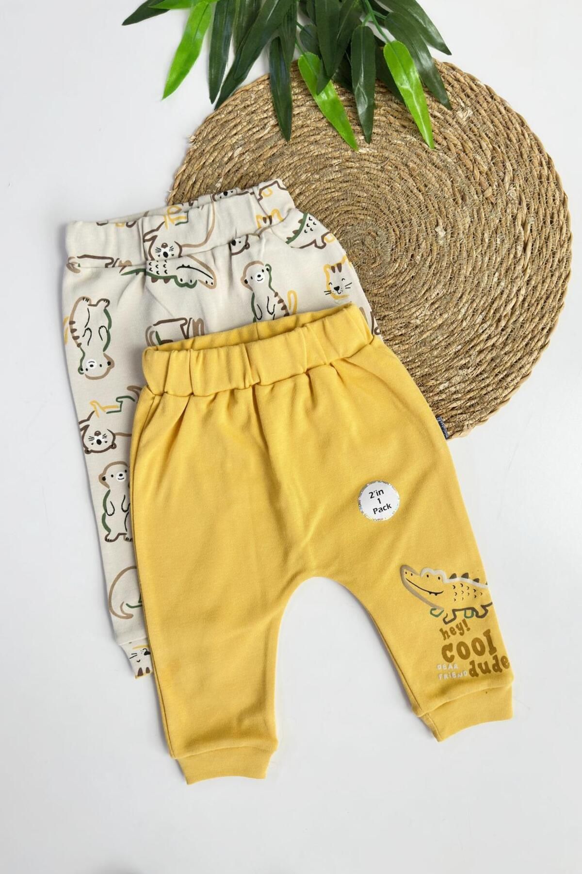 KuguKids-Baby Boy Mustard Color Crocodile Printed 2-Piece Baby Bottom 1