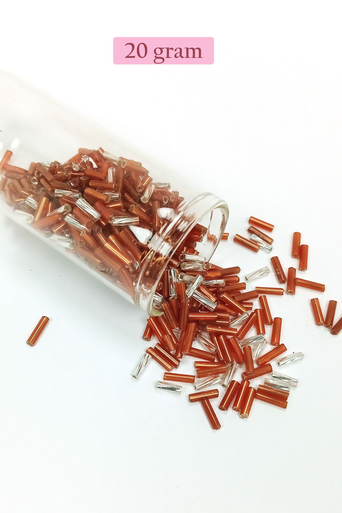 Mu Art Uzun Boru Kesme Boncuk Çap 2Mm Uzunluk 10 Mm - 20 Gram - Kahverengi Gümüş - Bnc262