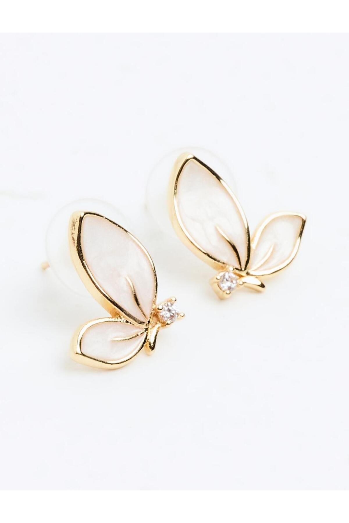 Jimmy Key-White Enamel Detailed Butterfly Figure Earrings 2