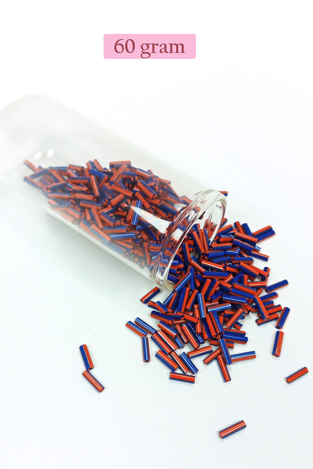 Mu Art Uzun Boru Kesme Boncuk Çap 2Mm Uzunluk 10 Mm - 60 Gram - Turuncu Mavi - Bnc277