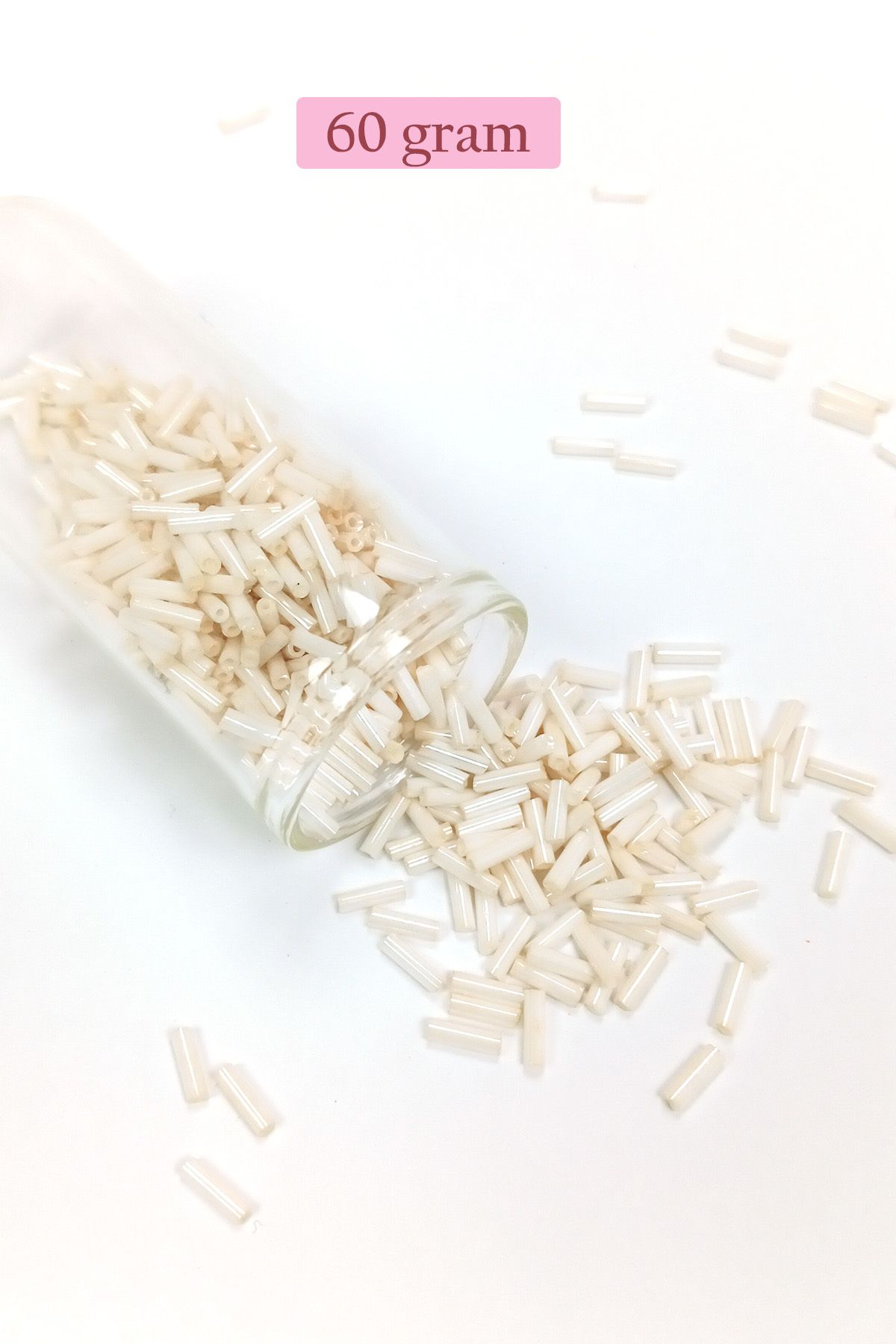 Mu Art Uzun Boru Kesme Boncuk Çap 2Mm Uzunluk 10 Mm - 60 Gram - Açık Krem - Bnc298