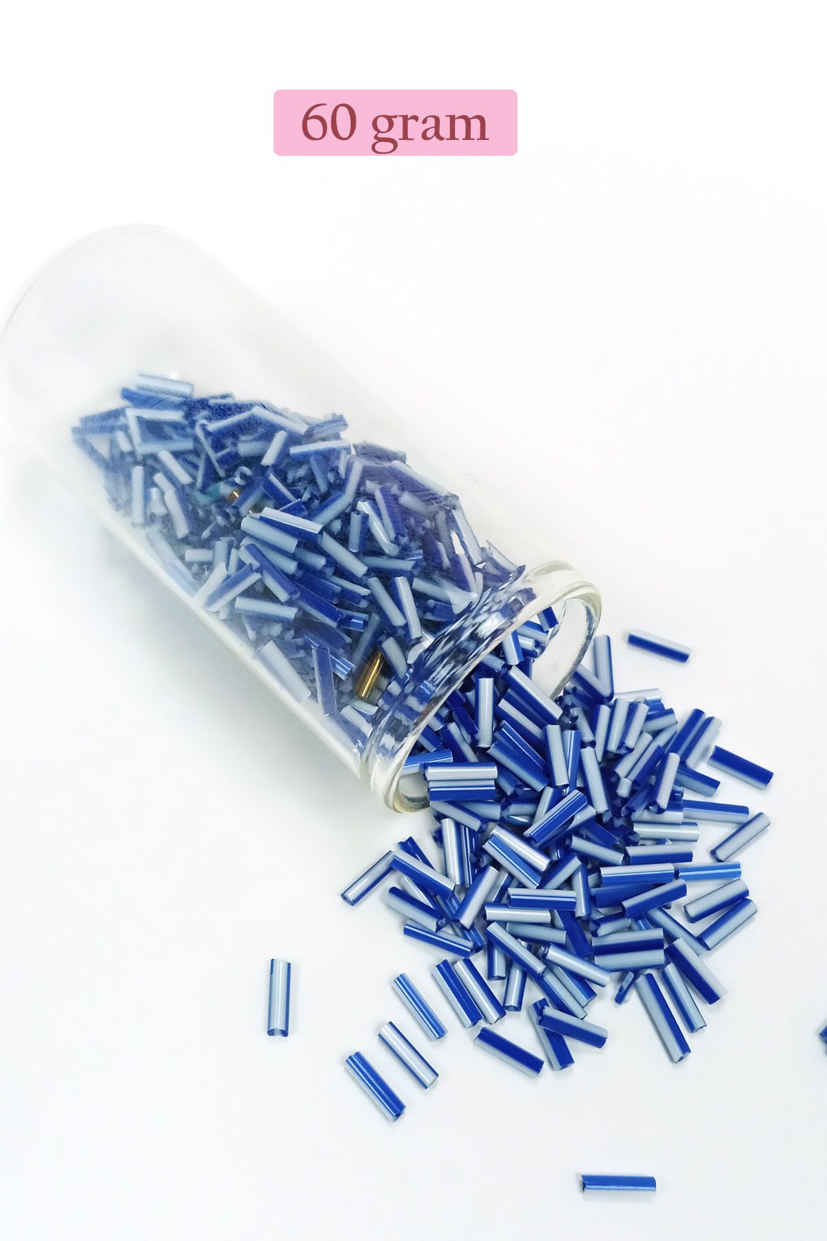 Mu Art Uzun Boru Kesme Boncuk Çap 2Mm Uzunluk 10 Mm - 60 Gram - Mavi Beyaz - Bnc275