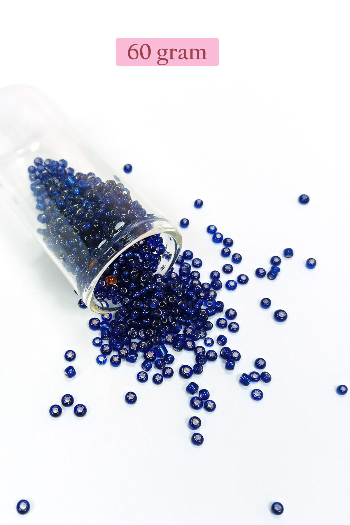 Kapamarka Dökme Cam Kum Boncuk (8/0) 3 mm - 60 Gram - Şeffaf Lacivert - BNC207