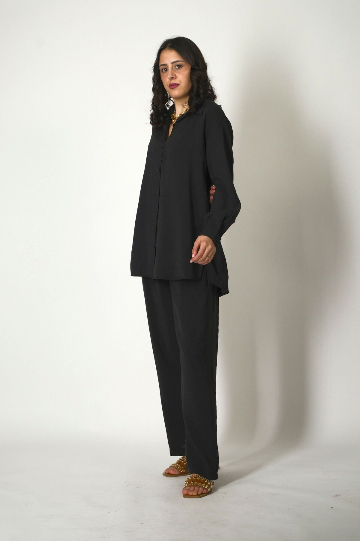 ABBRA-Women's Elastic Waist Solid 100% Modal Summer Shirt Set 5