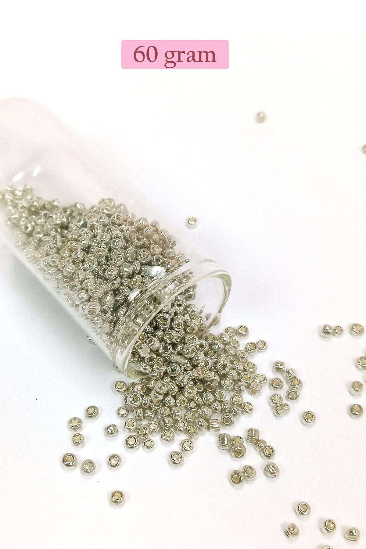 Mu Art Dökme Cam Kum Boncuk (8/0) 3 Mm - 60 Gram - Parlak Gümüş - Bnc188