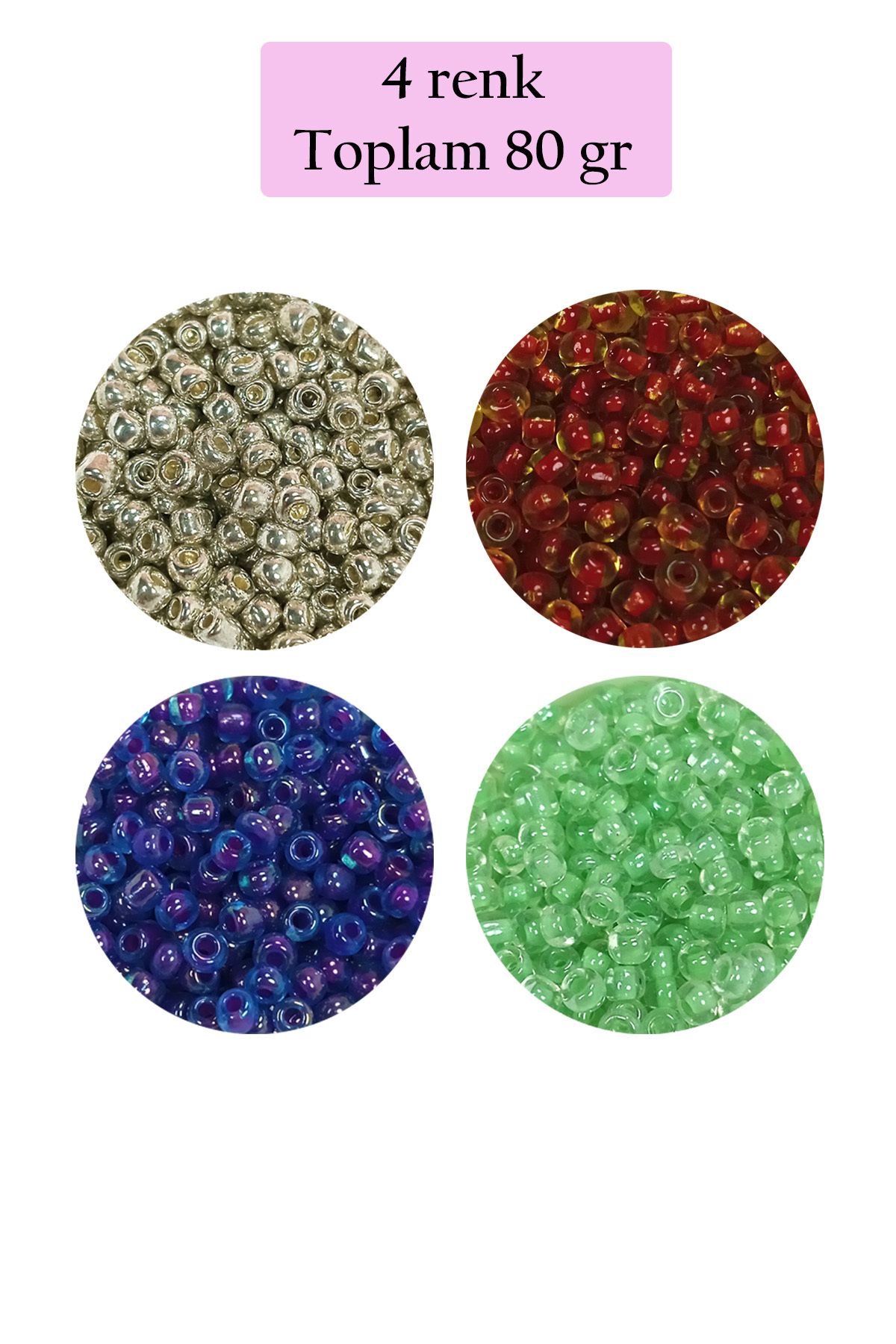 Mu Art Dökme Cam Kum Boncuk (8/0) 3 Mm - 4 Renk - Toplam 80 Gram - Bnc417