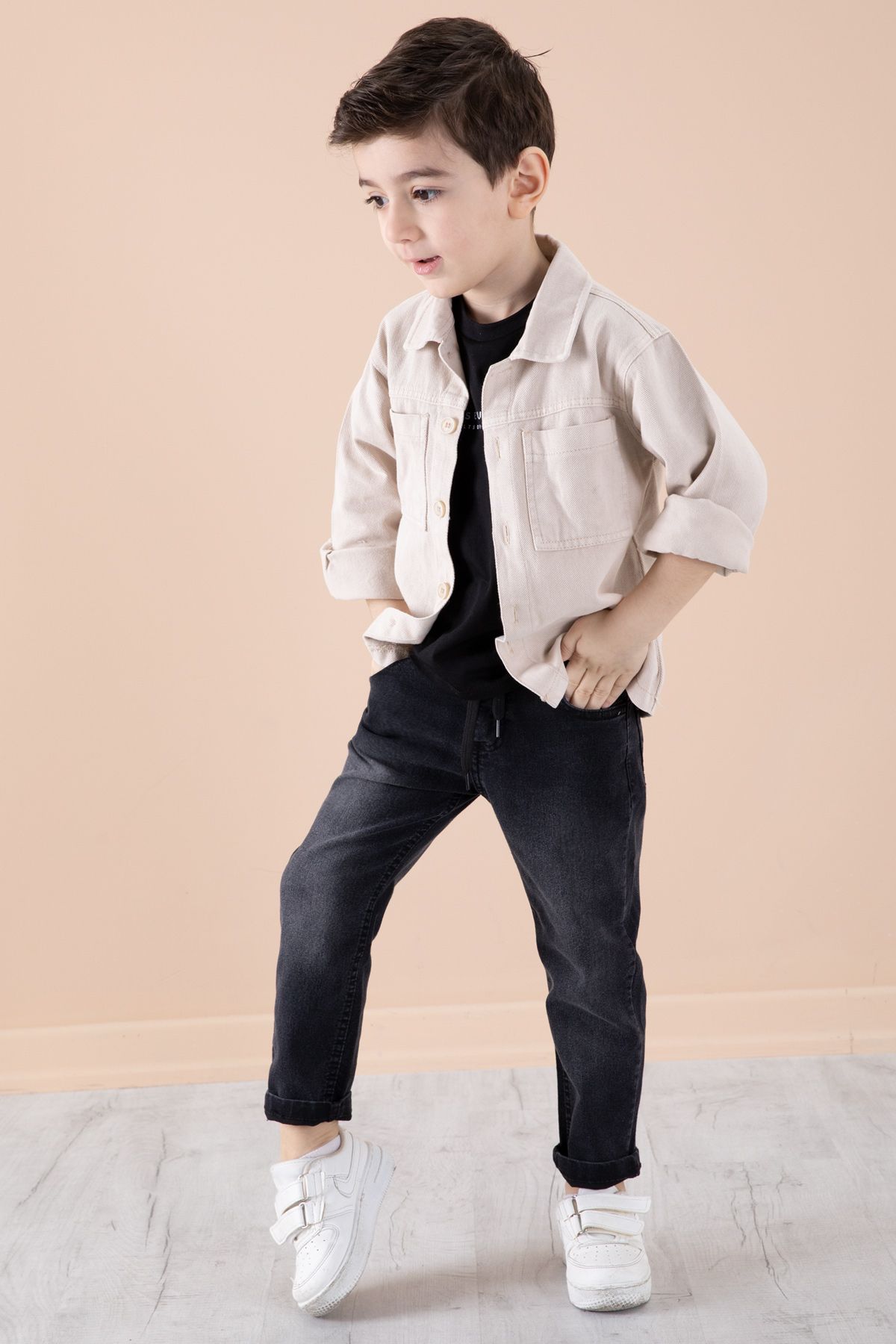 Cansın Mini-Cream Jean Jacket Text Printed Boys' Trousers 3 Piece Suit 20311 3