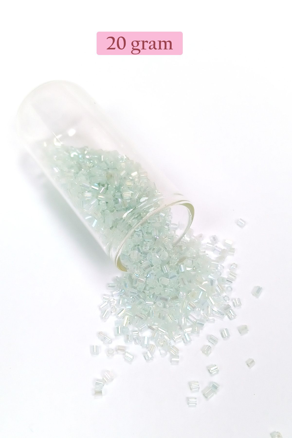 Mu Art Kesme Cam Boncuk 2Mm - 20 Gram - Şeffaf Beyaz -Bnc320