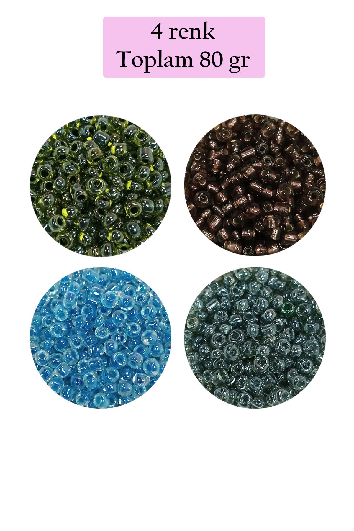 Mu Art Dökme Cam Kum Boncuk (8/0) 3 Mm - 4 Renk - Toplam 80 Gram - Bnc423