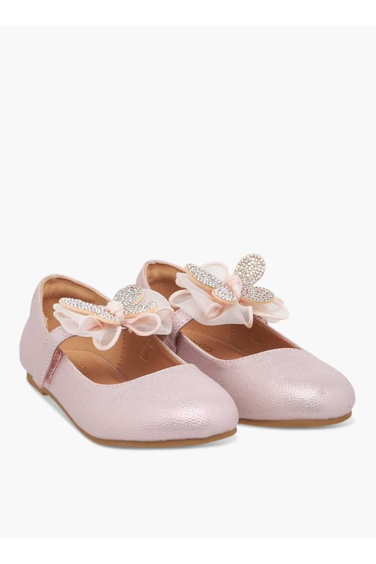 Juniors-Butterfly Embellished Ballerina Shoes with Hook and Loop Closure 1