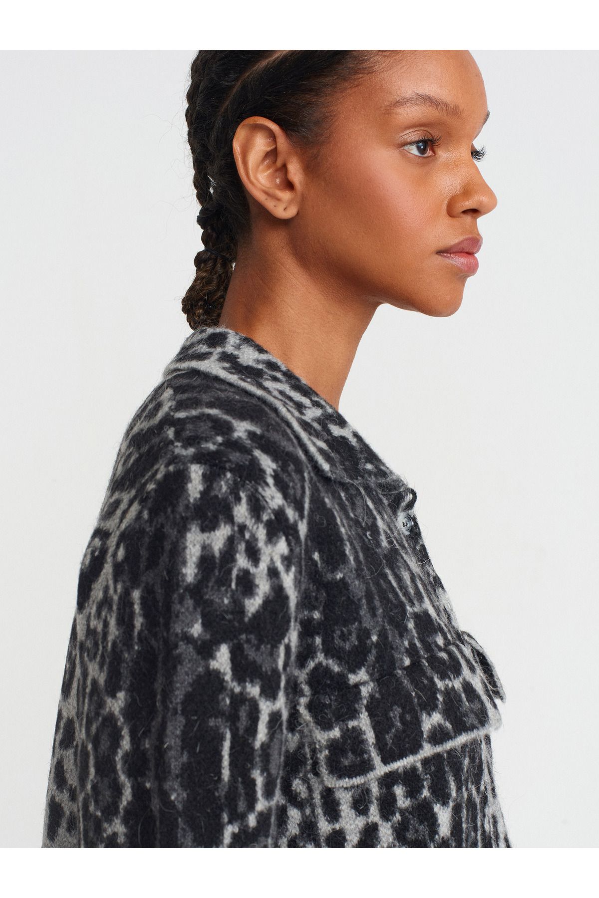 Dilvin-Cardigan din tricot leopard cu nasturi cu gât polo 2