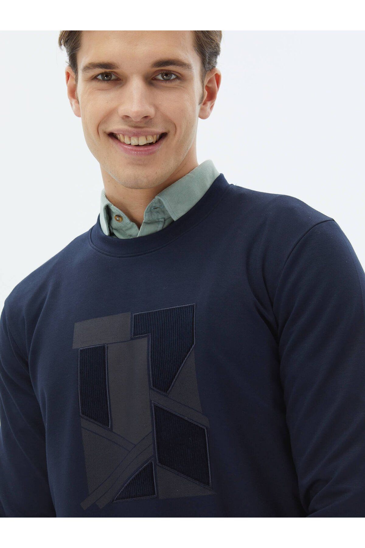 Kip-Navy Blue Crew Neck Printed Sweatshirt 1